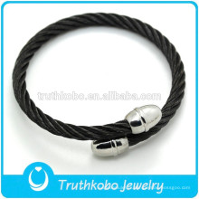 Bracelet pour homme en cuir noir avec bracelet en acier inoxydable et bracelet en cuir